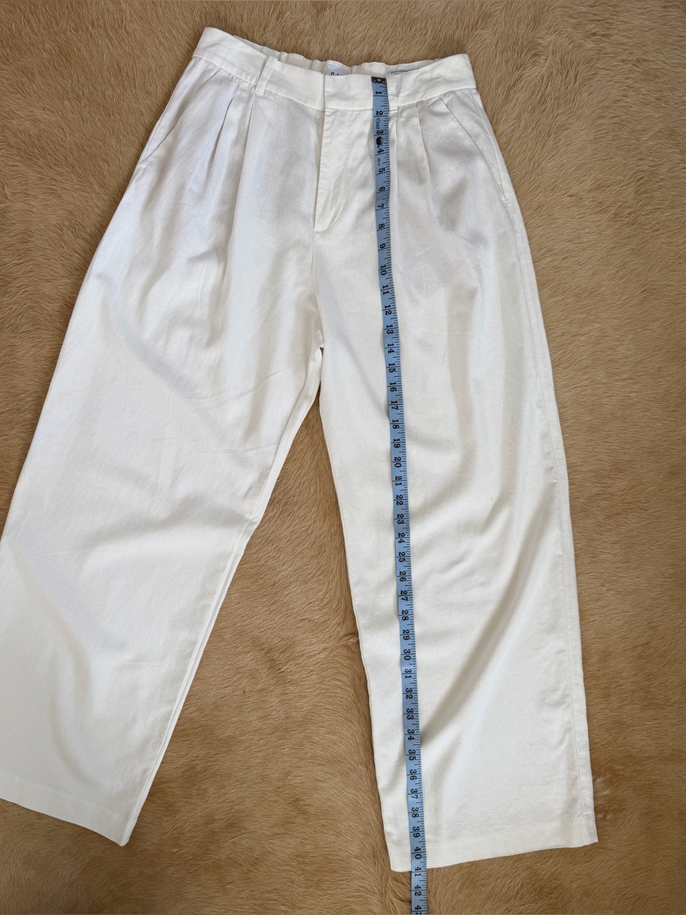 GAP 365 High Rise Linen Blend Trousers Size 6 White Wide Leg Pleated